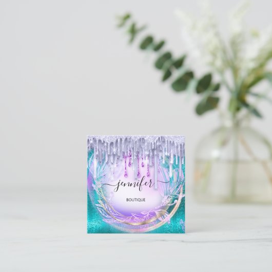 フローラQRCodeプロフェッショナルショップドリップグリッター スクエア名刺 (スタンド正面)