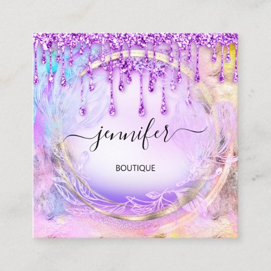 フローラQRCodeプロフェッショナルショップドリップパープル スクエア名刺 (正面)