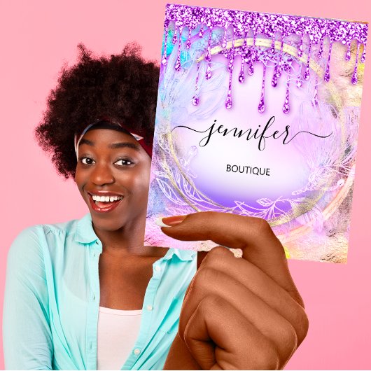 フローラQRCodeプロフェッショナルショップドリップパープル スクエア名刺