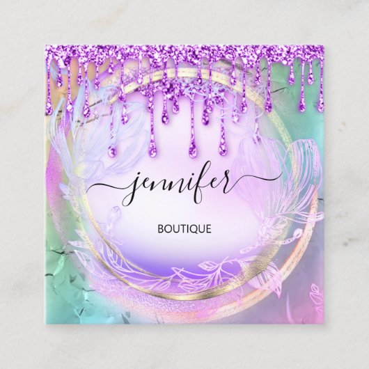 フローラQRCodeプロフェッショナルショップドリップホログラフ スクエア名刺 (正面)