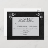 フローラRSVPグレー&ブラックチャックボードポストカード インビテーションポストカード (正面/裏面)