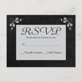フローラRSVPグレー&ブラックチャックボードポストカード インビテーションポストカード