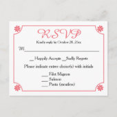 フローラRSVPピンクフラワーレトロウェディングパーティー インビテーションポストカード (正面)