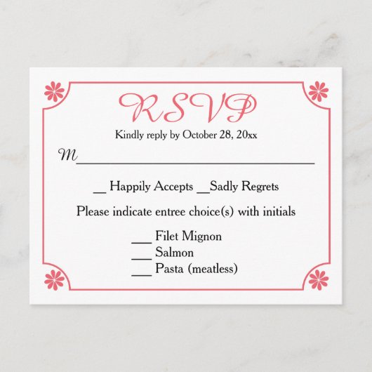 フローラRSVPピンクフラワーレトロウェディングパーティー インビテーションポストカード (正面)