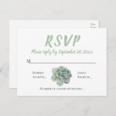 フローラRSVPミントグリーン多肉性サボテンの水色 インビテーションポストカード (正面/裏面)