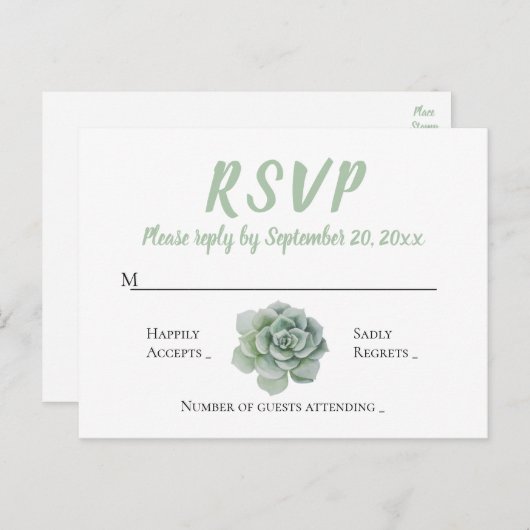 フローラRSVPミントグリーン多肉性サボテンの水色 インビテーションポストカード (正面/裏面)