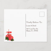 フローラRSVP招待状ハガキと赤ハイビスカス インビテーションポストカード (裏面)