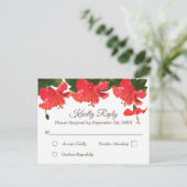 フローラRSVP招待状ハガキと赤ハイビスカス インビテーションポストカード (スタンド正面)