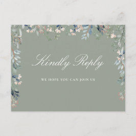 フローラSageグリーンソングリクエストRSVPポストカード インビテーションポストカード