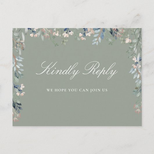 フローラSageグリーンソングリクエストRSVPポストカード インビテーションポストカード (正面)
