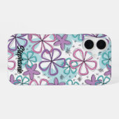 フローラScribble – 星とマークの付いたDoodleの花 iPhone 16ケース (裏面横)
