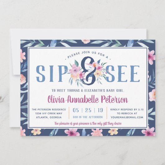 フローラsipと参照ベビーシャワー招待状、春 招待状 (正面)