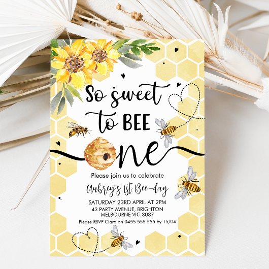 フローラSo Sweet To Bee One Bee 1st Birthday 招待状