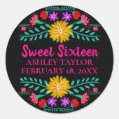 フローラSweet sixteenブラックピンクメキシコフェスタ ラウンドシール (正面)