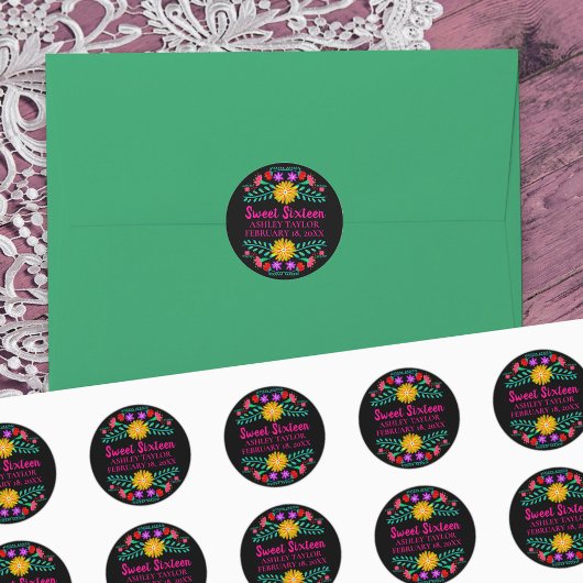 フローラSweet sixteenブラックピンクメキシコフェスタ ラウンドシール
