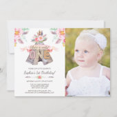 フローラTribal Teepee Wild One誕生日の写真 招待状 (正面)