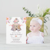 フローラTribal Teepee Wild One誕生日の写真 招待状 (スタンド正面)