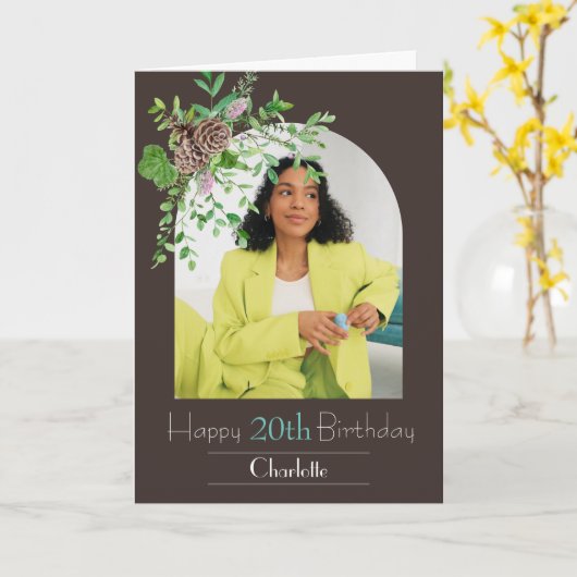 フローラU図形の写真を個人用に設定する誕生日あいさつ カード (黄色い花)