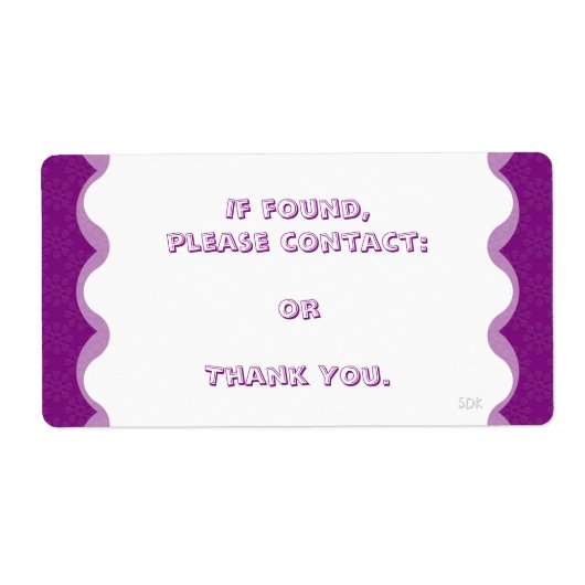 フローラU選択カラー/失った検出された個人用アイテム ラベル (正面)