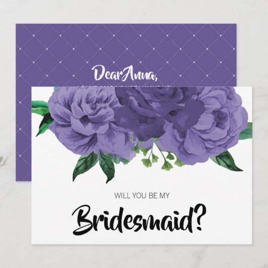 フローラUltra Violet Purple Be My Bridesmaid Card 招待状 (正面/裏面)