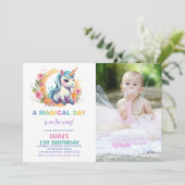 フローラUnicorn誕生日招待状と写真 招待状 (スタンド正面)