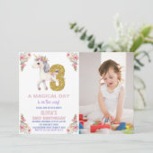 フローラUnicorn誕生日招待状と写真 招待状 (スタンド正面)