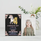 フローラUnicorn誕生日招待状と写真 招待状 (スタンド正面)