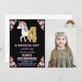 フローラUnicorn誕生日招待状と写真 招待状 (正面/裏面)