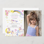 フローラUnicorn誕生日招待状(写真あり) 招待状 (正面/裏面)