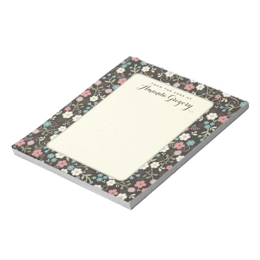 フローラWhimsy パーソナライズされた Desk Notepad |黒 ノートパッド (回転)
