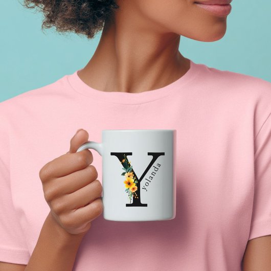 フローラYモノグラムマグ(編集可能な名前) コーヒーマグカップ