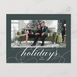 フローリエレガントッシュスクリプトDkGreenホリデーフォトカード シーズンポストカード