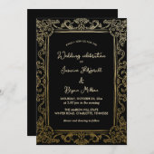 フローリエレガントッシュヴィンテージ枠 |結婚の黒 招待状 (正面/裏面)