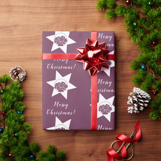 フローリストカスタムロゴメリークリスマスホワイト&パープル ラッピングペーパー (クリスマスギフト)