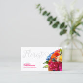 フローリストカラフルフローラブーケとQRコードホワイト 名刺 (スタンド正面)