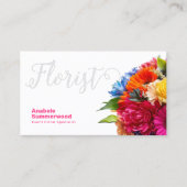 フローリストカラフルフローラブーケとQRコードホワイト 名刺 (正面)