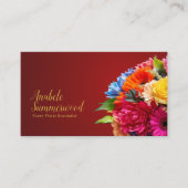 フローリストカラフルフローラブーケとQRコードレッド 名刺 (正面)