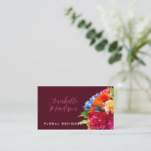 フローリストカラフルフローラブーケQRコードワインレッド 名刺 (スタンド正面)