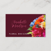 フローリストカラフルフローラブーケQRコードワインレッド 名刺 (正面)