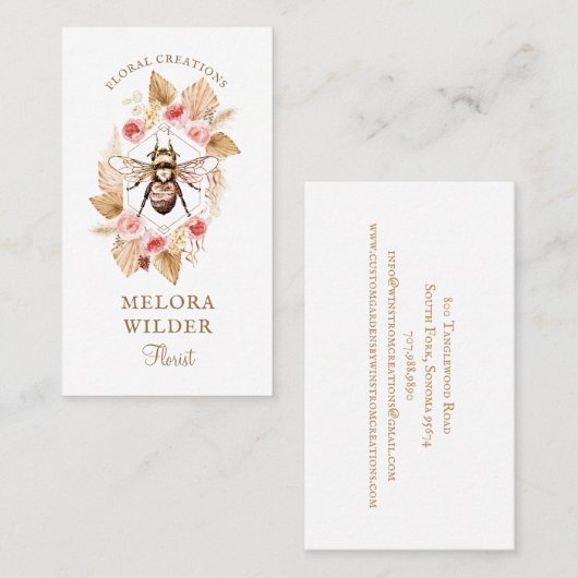 フローリストハニービー赤面ピンクとフローラ 名刺 (正面/裏面)