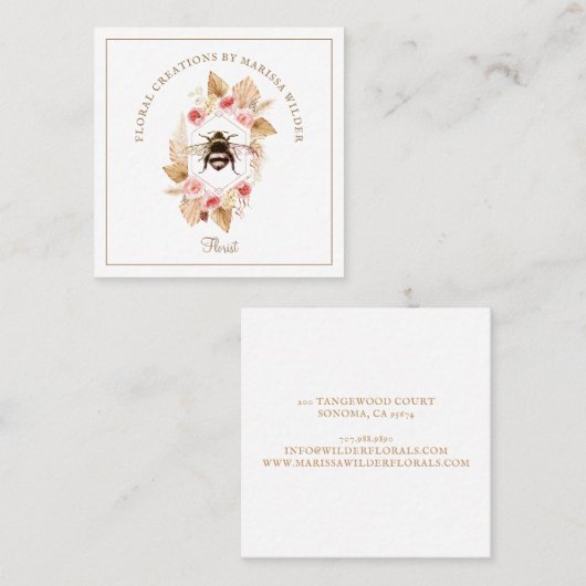 フローリストハニービー赤面ピンクボホフローラ スクエア名刺 (正面/裏面)