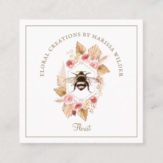 フローリストハニービー赤面ピンクボホフローラ スクエア名刺 (正面)