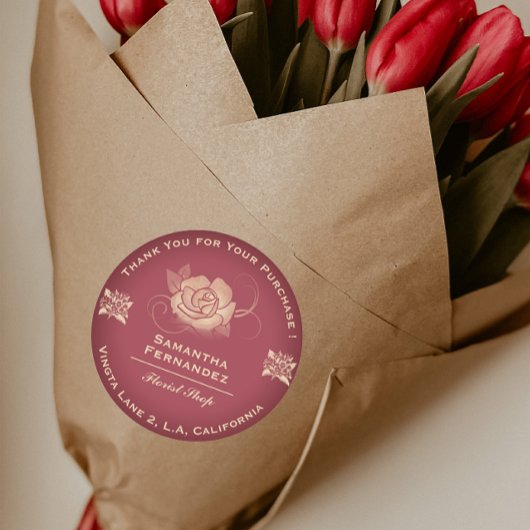 フローリストバラフラワーレッド&ベージュビジネス ラウンドシール