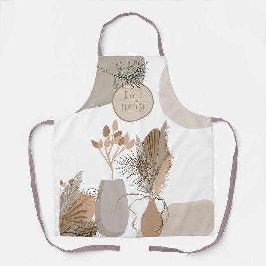 フローリスト抽象芸術シェイプラインアートリーフクリームブラウン エプロン (正面)