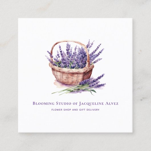 フローリスト水彩ラベンダーエレガント スクエア名刺 (正面)