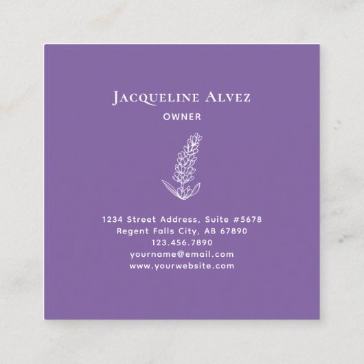 フローリスト水彩ラベンダーエレガント スクエア名刺 (裏面)