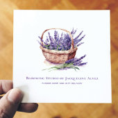 フローリスト水彩ラベンダーエレガント スクエア名刺