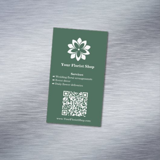 🌼フローリスト緑と白のフローラサービス事業 マグネット名刺 (インサイチュ)