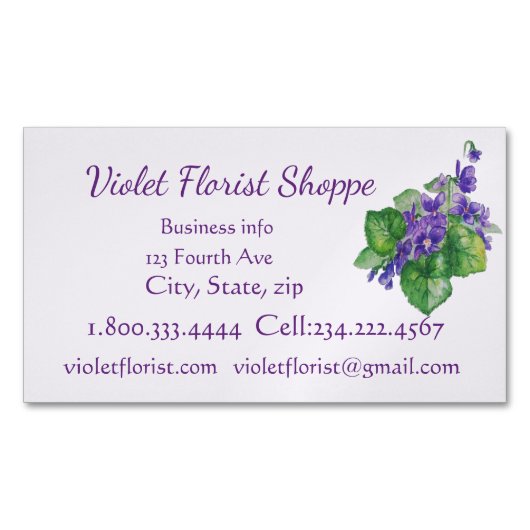 フローリスト自然花水彩紫色植物 マグネット名刺 (正面)