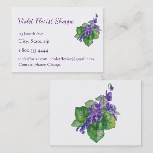 フローリスト自然花水彩紫色植物 名刺 (正面/裏面)
